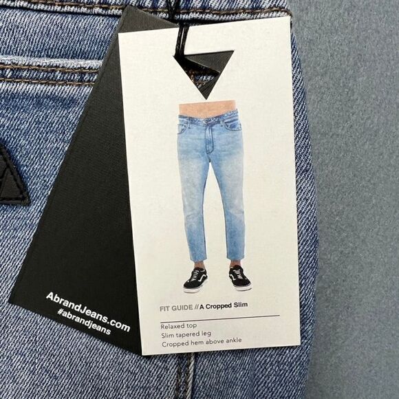 Abrand Jeans Mens 32 Relaxed Slim Taper Ankle Cropped Blue Denim Raw Hem NWT - Picture 8 of 11